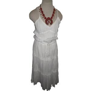 JFW Just For Wraps White Cotton Crinkle Boho Maxi Dress Women’s Size 9 India